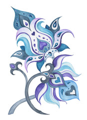 Abstract Flower. Hand Drawn Floral Pattern. Watercolor illustration, modern style