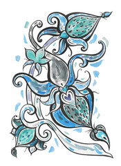 Abstract Flower. Hand Drawn Floral Pattern. Watercolor illustration, modern style