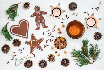 Nordic Christmas decor with candles, tea and ginger biscuits
