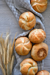 Crusty round bread rolls, known as Kaiser or Vienna rolls