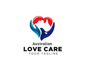 Love care, Hand care logo design inspiration with australian map