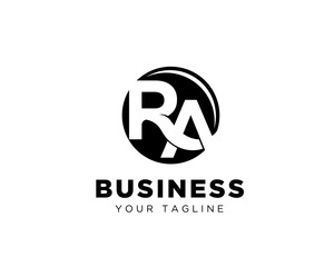 RA initial business logo design inspiration negative space in circle