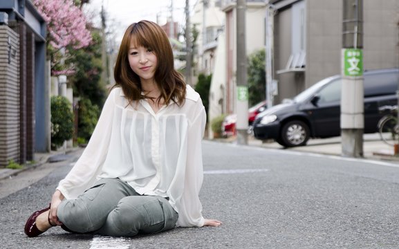 Japanese Girl Poses On Street Jiyugaoka Stock Photo 1200162037