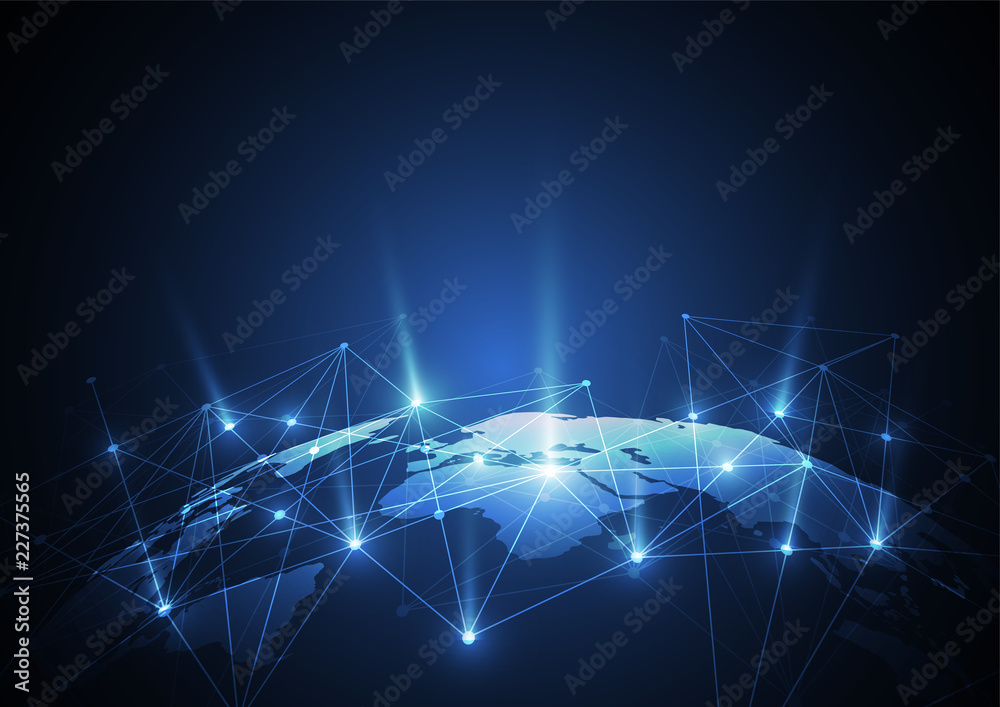 Wall mural global network connection. world map point and line composition concept of global business. vector i