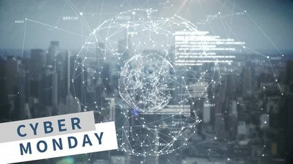 Cyber Monday sign against connecting lines globe and digital screen 4k - Powered by Adobe