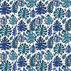 Exotic tropical seamless pattern. Watercolor hand drawn illustration. Hand painted Tropic illustration