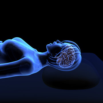Sideview of Reclining Blue Woman Snoring