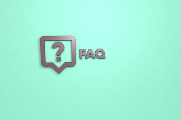 3D illustration of FAQ, violet color and violet text with light background.