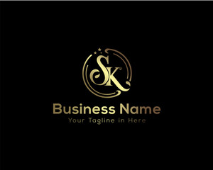 SK logotype, gold beauty logo, Circle SK beauty logo,