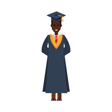 graduate man college with robe and hat