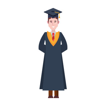 graduate man college with robe and hat