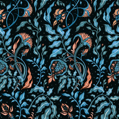 Classical luxury old fashioned floral ornament, victorian watercolor background. Elegant Seamless Hand Drawn vintage Pattern