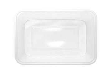 Top view of plastic food box isolated on white background