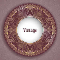 Vintage ornamental round frame for greeting card, invitation or packaging design