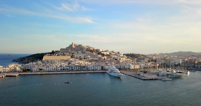 Aerial View Ibiza Harbor Waterfront and Old Town