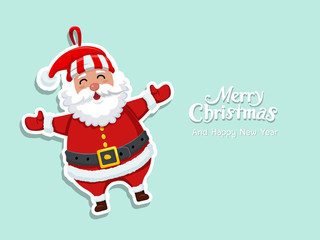 Cute Cartoon Santa Claus Sticker. Merry Christmas and happy new year decorative element on holiday, posters, gift tags and labels. Vector Illustration.