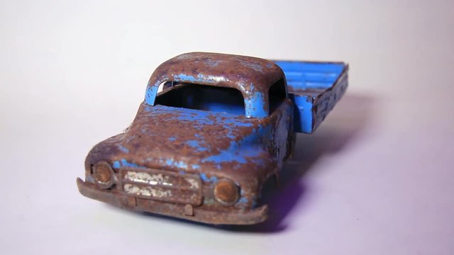 Old and Rusty Vintage Soviet Era Metal Tinplate Toy Truck Without Wheels
