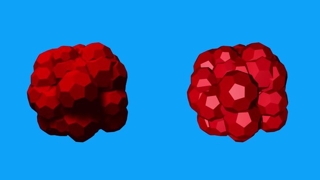 Undulating, rotating, dense glob of large Buckyballs. Seamless loop. Directional and ambient lighting versions. Transparency mask included.
