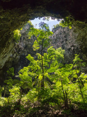 Fototapeta premium Sun Light Hole Phraya Nakhon Cave Prachuap Khiri Khan Thailand Portrait 2