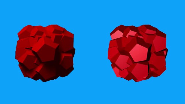 Undulating, rotating, dense glob of large dodecahedrons. Seamless loop. Directional and ambient lighting versions. Transparency mask included.