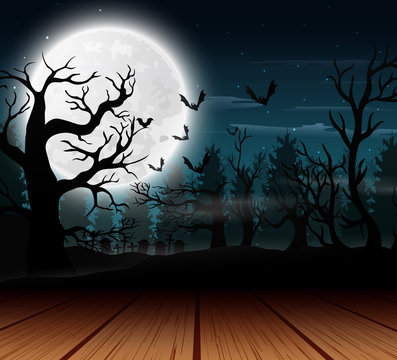 Outdoor view with the full moon background in halloween day