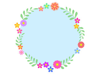 ブルーのお花と葉っぱのフレーム