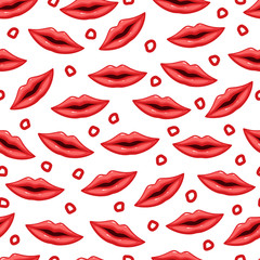 Seamless pattern pink lips on white background