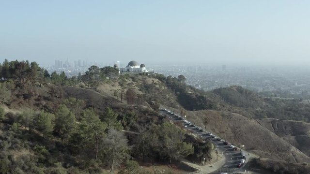 Aerial view of the Griffith Observatory with Downtown Los Angeles in the Background
