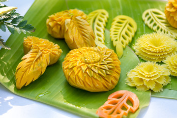 An assortment of fresh carved mix fruits