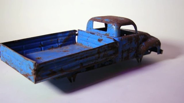 Old and Rusty Vintage Soviet Era Metal Tinplate Toy Truck Without Wheels