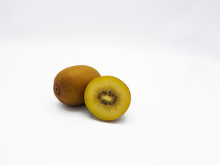 Cross section of green Kiwi on white background