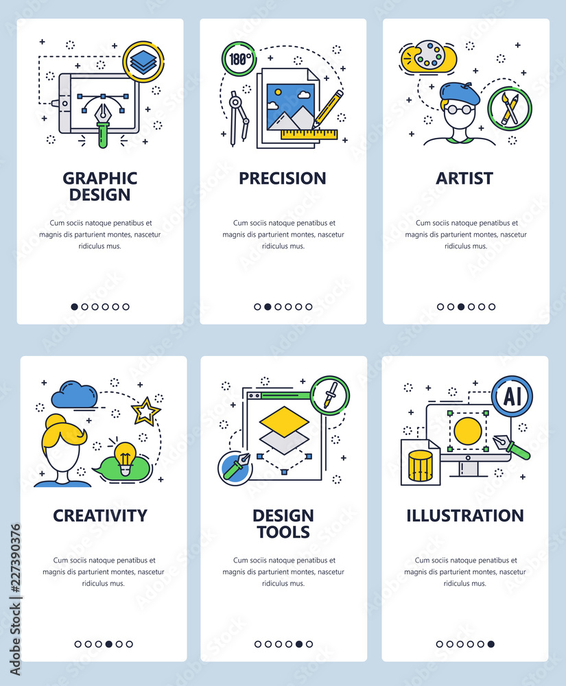 Poster vector line art web and mobile app template set