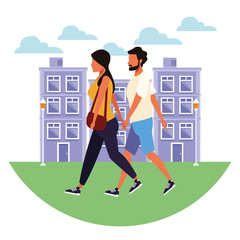 Fototapeta premium Couple at city cartoon