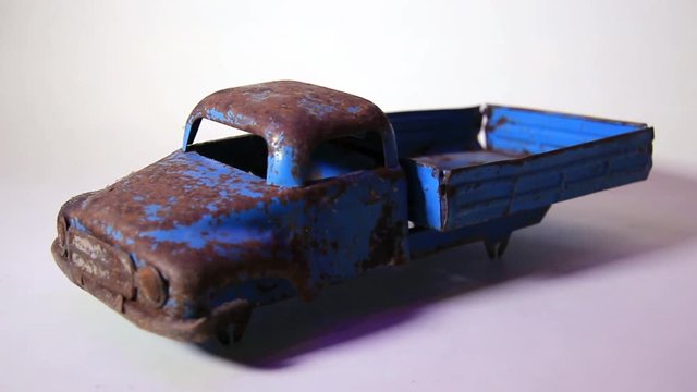 Old and Rusty Vintage Soviet Era Metal Tinplate Toy Truck Without Wheels