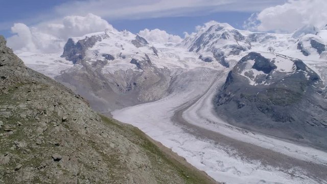 Aerial shot of the Gornergletscher and Monte Rosa, Zermatt Switzerland