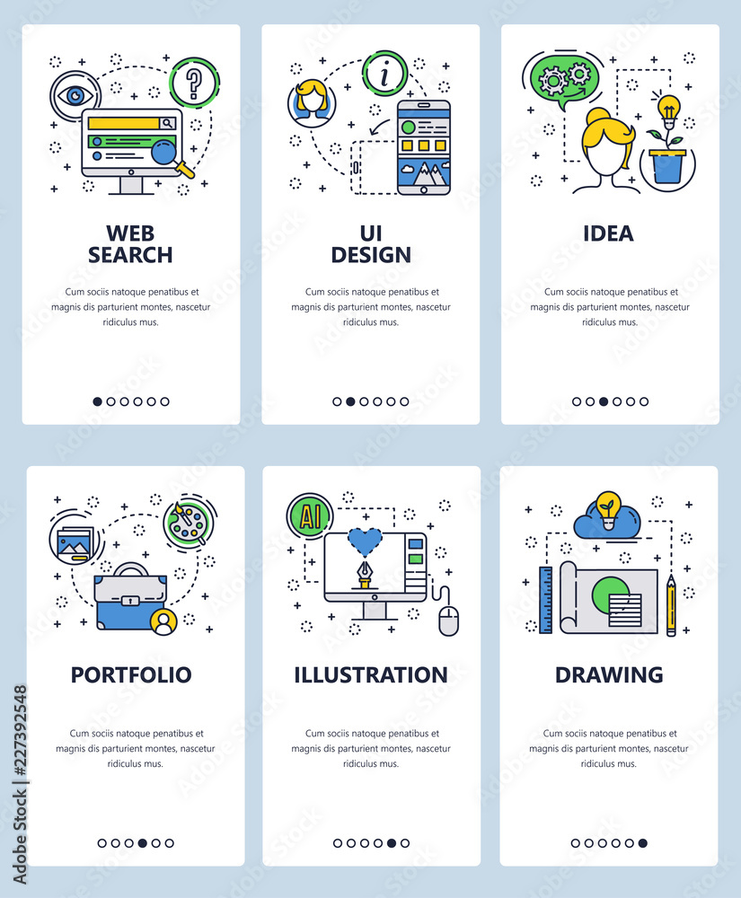 Poster vector line art web and mobile app template set