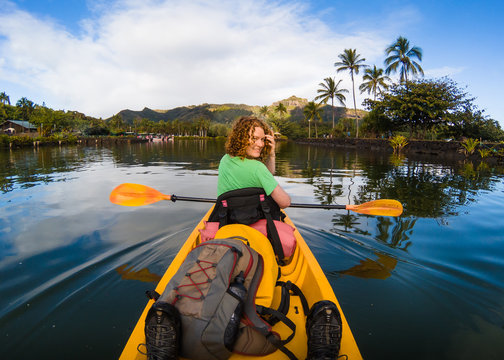 Female Kayaker In Tropical Water