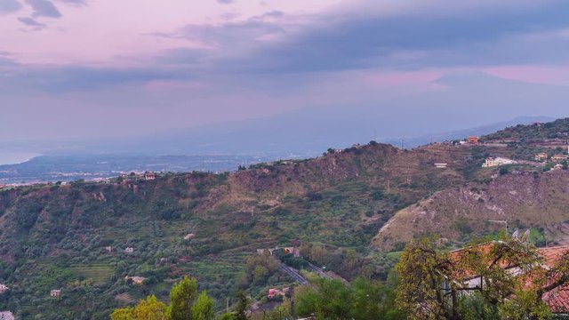 Aerial time lapse of the Sicilian Freeway Tunnel System in the morning near Mount Etna, Italy