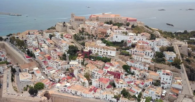 Aerial View Ibiza Old Town and Ocean