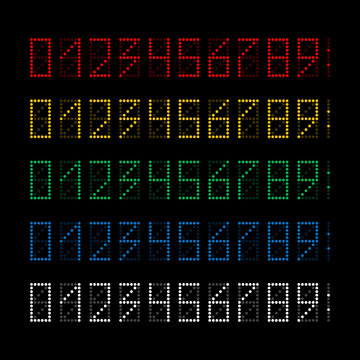 dotted matrix number 5 colors set, vector illustration