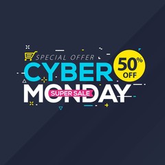 Naklejka premium Cyber Monday Sale banner with trendy geometric background