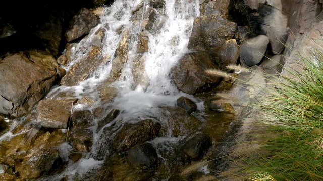Water tumbling down a gentile waterfall in a mountain forest