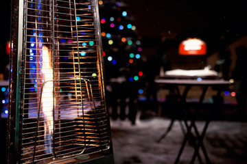 Gas heater on winter terrace