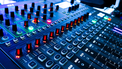 Light and Sound control mixer for Event on stage ,Professional device equipment - obrazy, fototapety, plakaty