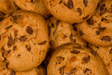 Pile of the fresh chocolate chip cookies for background
