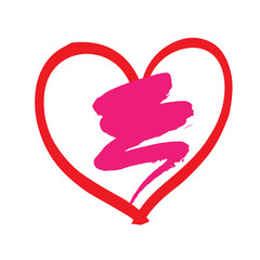 Pink heart painted with hands on a white background.