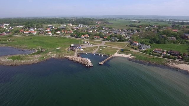 Areal shot of a little harbor in Sweden.