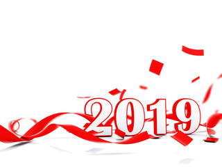 2019 New Year sign with present isolated on white