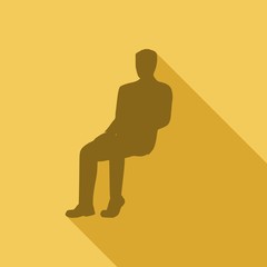 An illustration of man in sitting pose on chair. Web icon with long shadows for application