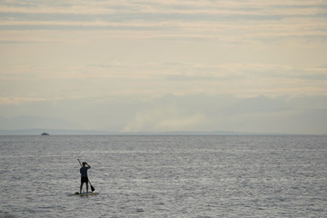 Fototapeta na wymiar man on a paddle board in the sea